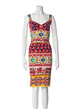 Dolce & Gabbana Multicolor Mosaic Strap Sheath Dress (rare) Sicilian corset